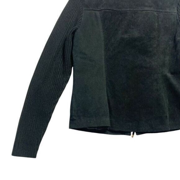 AMI Leather Moto Jacket Women Size Medium Black Suede Full Zip Up Pockets Bomber - Picture 7 of 13